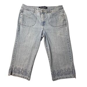 Gloria Vanderbilt Capri Jeans Womens 12 Blue Light Wash Embroidered Hem Stretch